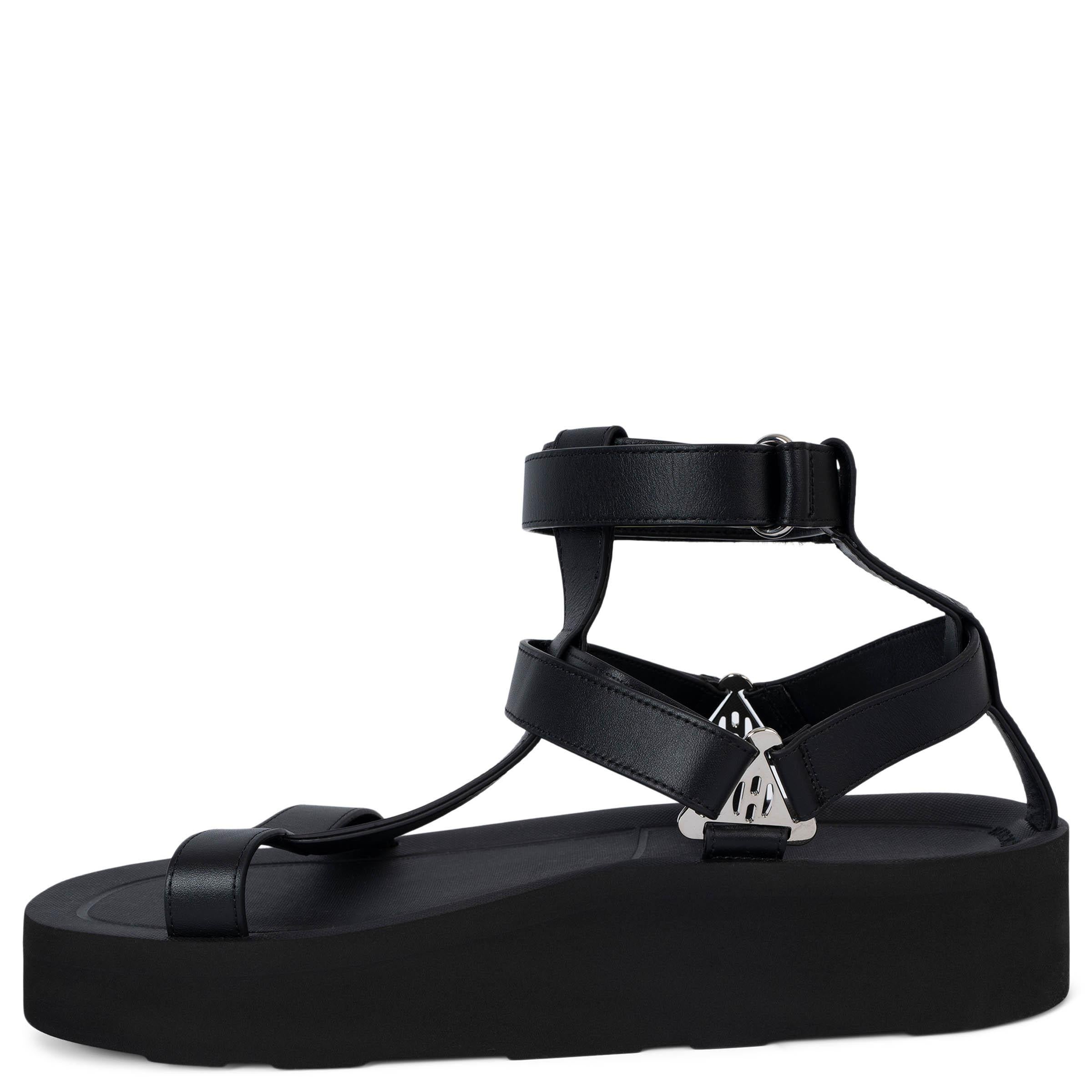 Black HERMES black leather 2022 ENID Gladiator Sandals Shoes 41 fit 40