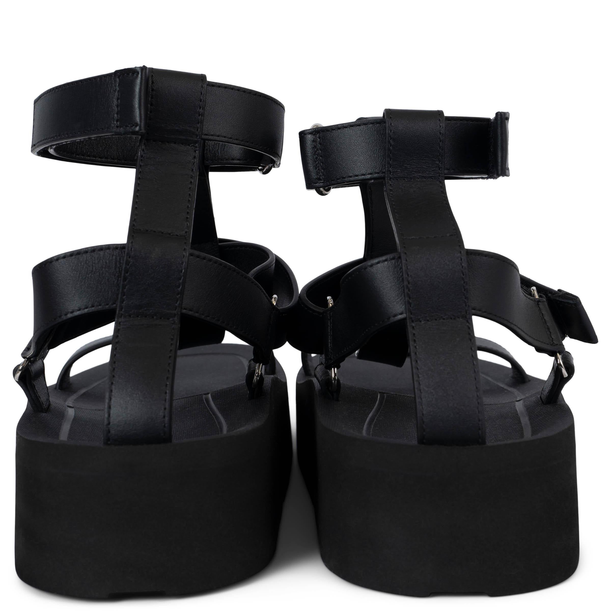 HERMES black leather 2022 ENID Gladiator Sandals Shoes 41 fit 40 In New Condition In Zürich, CH