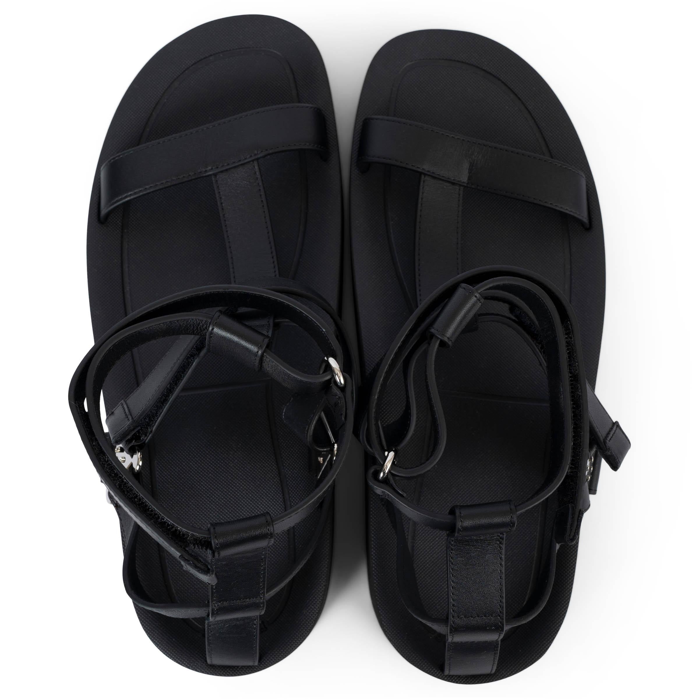 Women's HERMES black leather 2022 ENID Gladiator Sandals Shoes 41 fit 40
