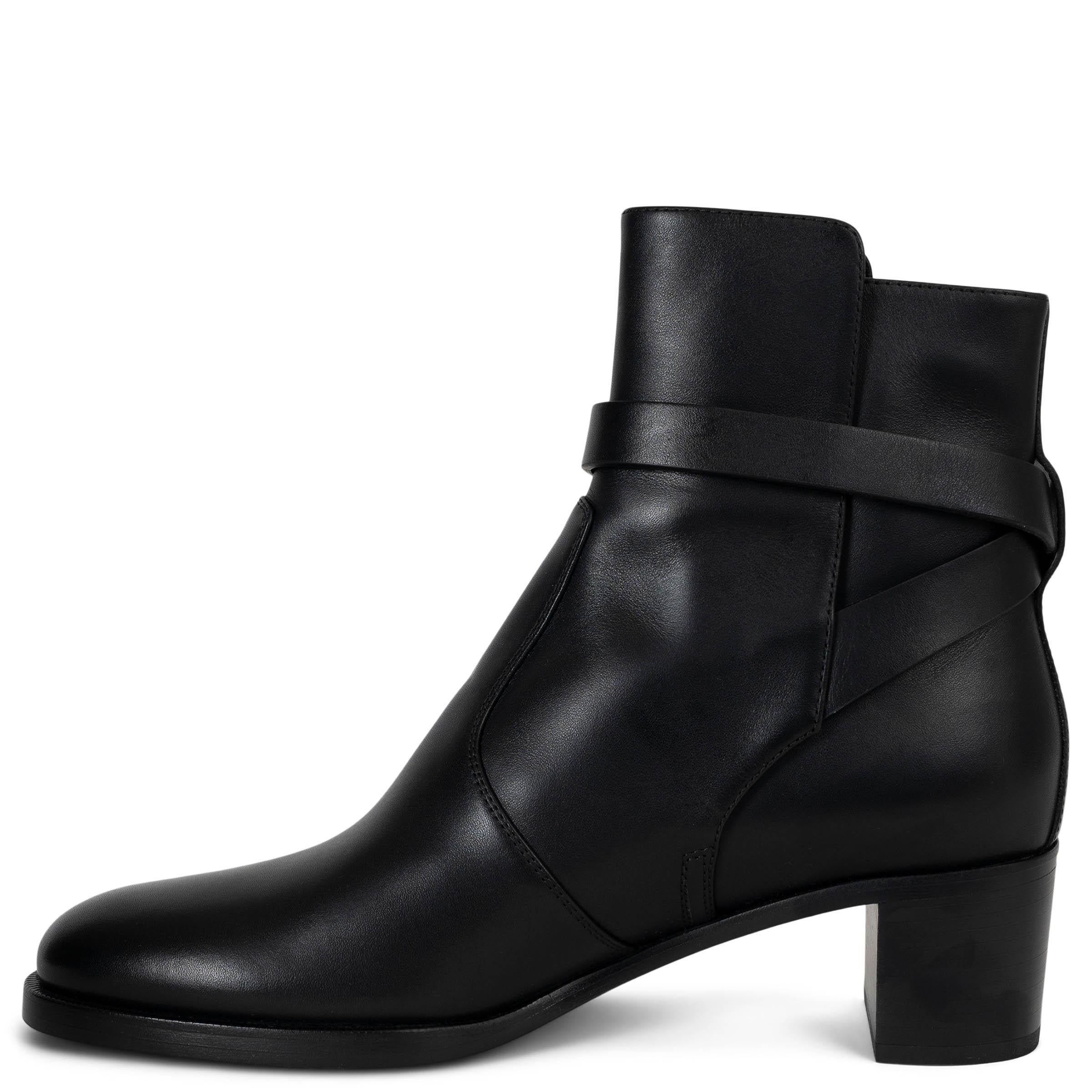 Black HERMES black leather 2023 FRENCHIE 50 Ankle Boots Shoes 37.5 fit 38 For Sale