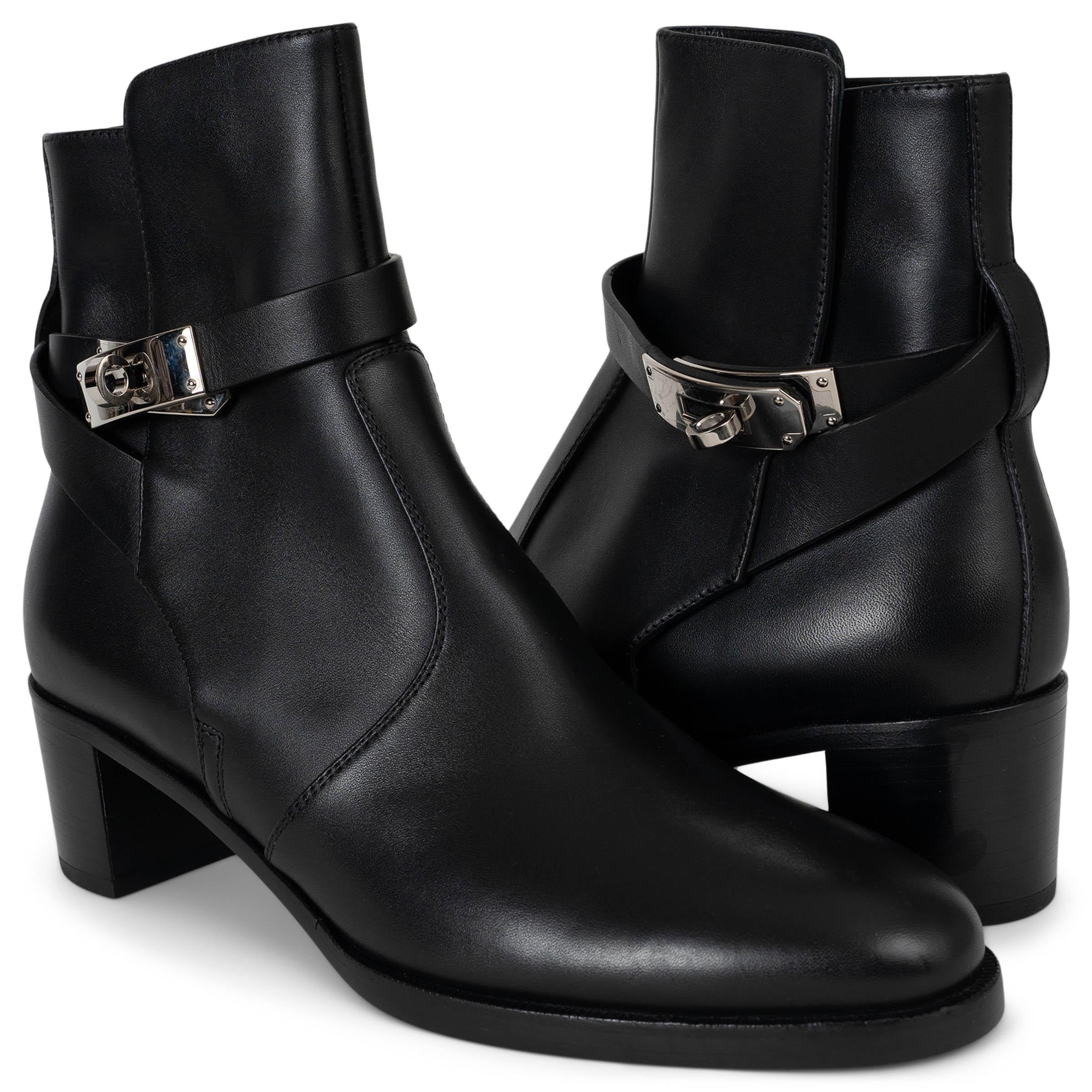 HERMES black leather 2023 FRENCHIE 50 Ankle Boots Shoes 37.5 fit 38 For Sale 3