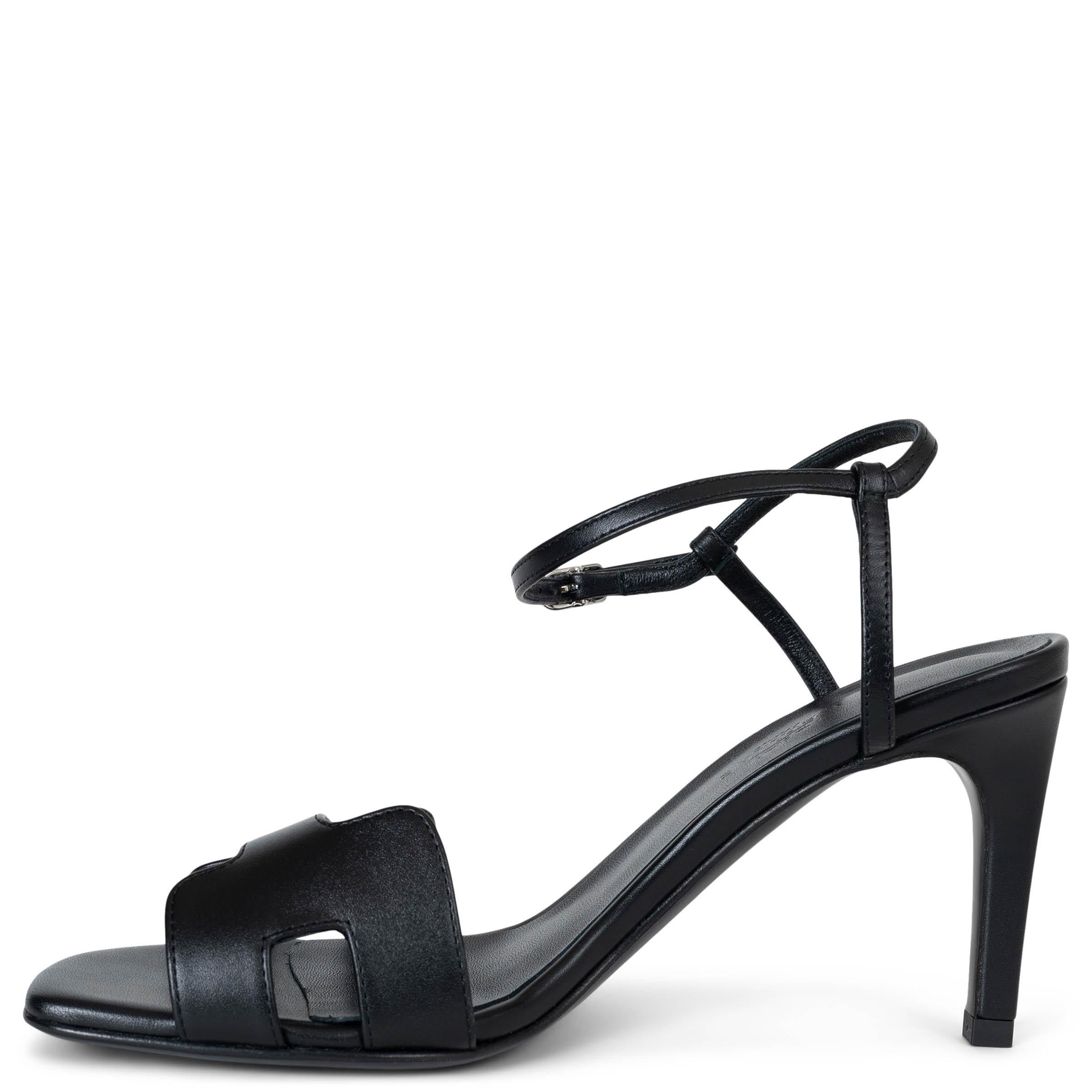 Black HERMES black leather 2024 HEDEN 80 Sandals Shoes 36 For Sale