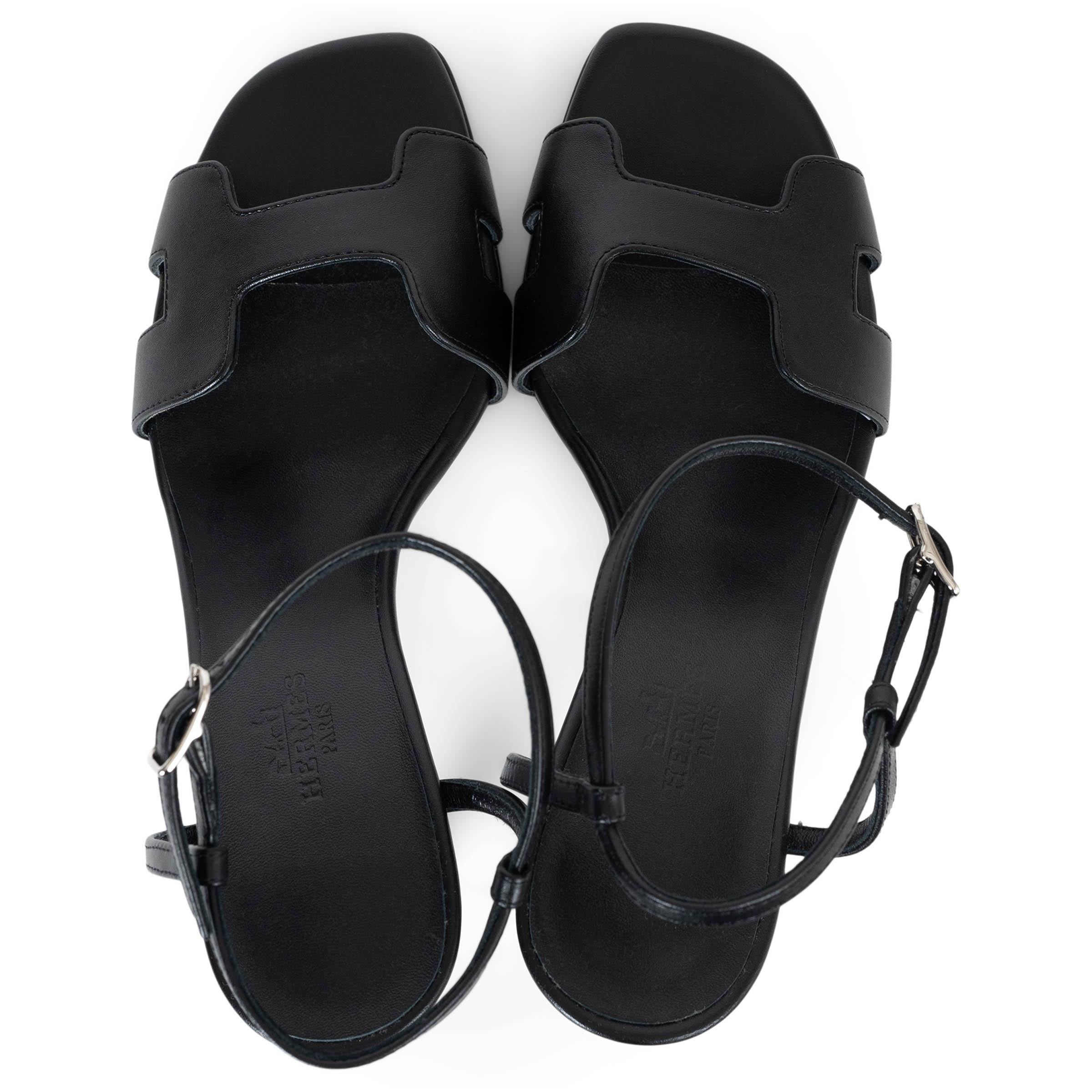 Women's HERMES black leather 2024 HEDEN 80 Sandals Shoes 36 For Sale