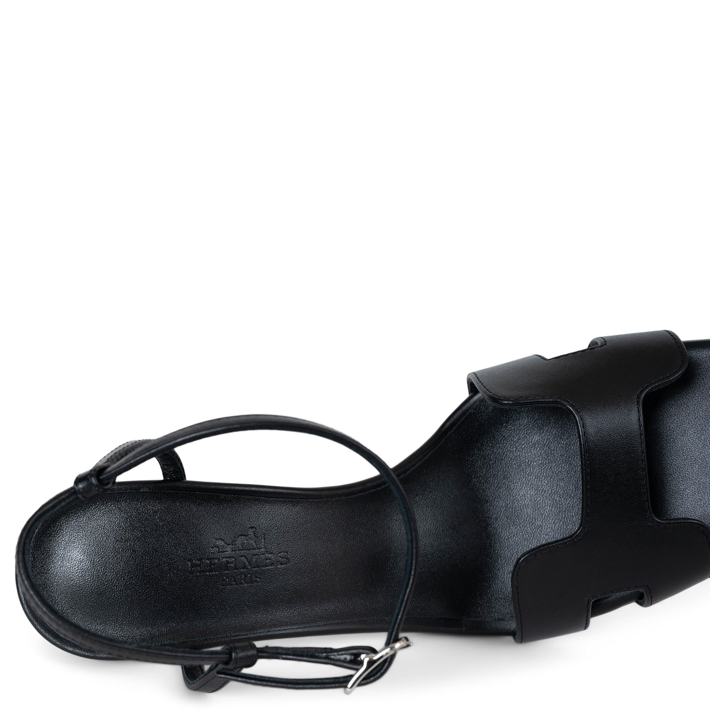 HERMES black leather 2024 HEDEN 80 Sandals Shoes 36 For Sale 2