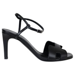 HERMES black leather 2024 HEDEN 80 Sandals Shoes 36