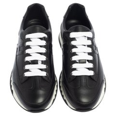 Hermes Black Leather Addict Low Top Sneakers Size 41.5