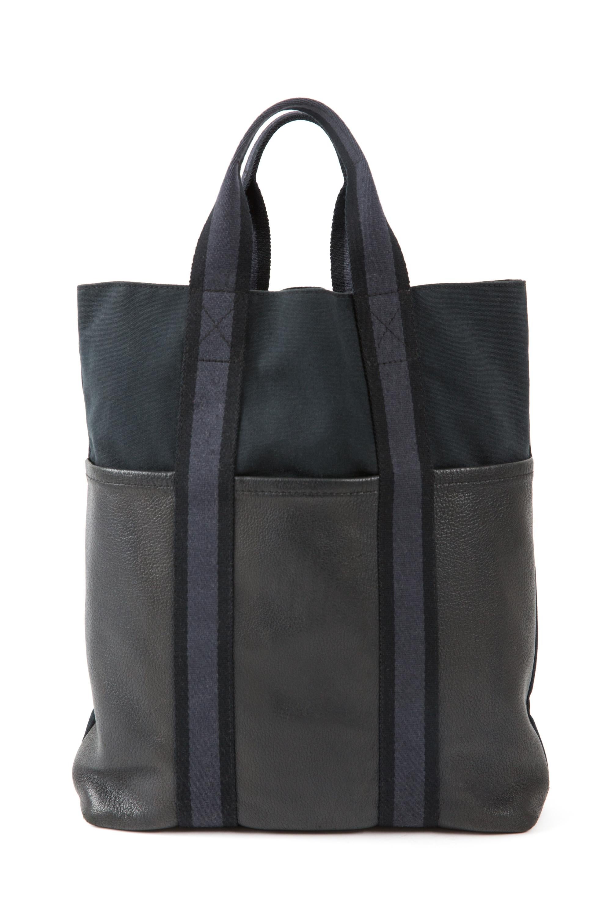 Hermes Black Leather and Canvas Toto Tote Bag For Sale 2