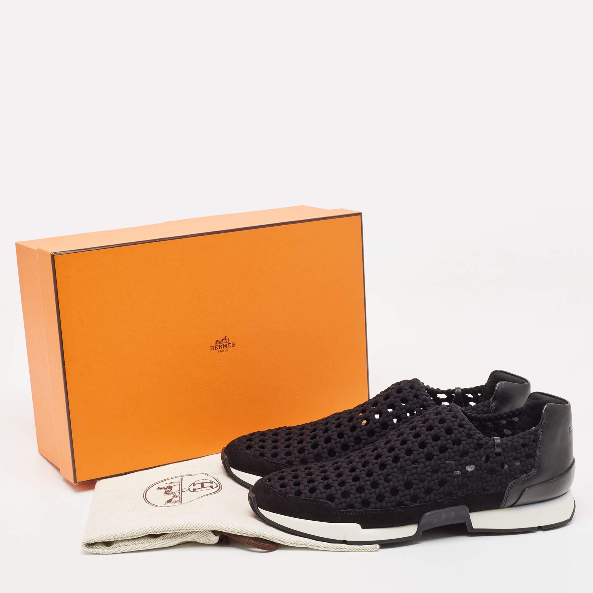 Hermès Black Leather and Fabric Oxygene Sneakers Size 40.5 5