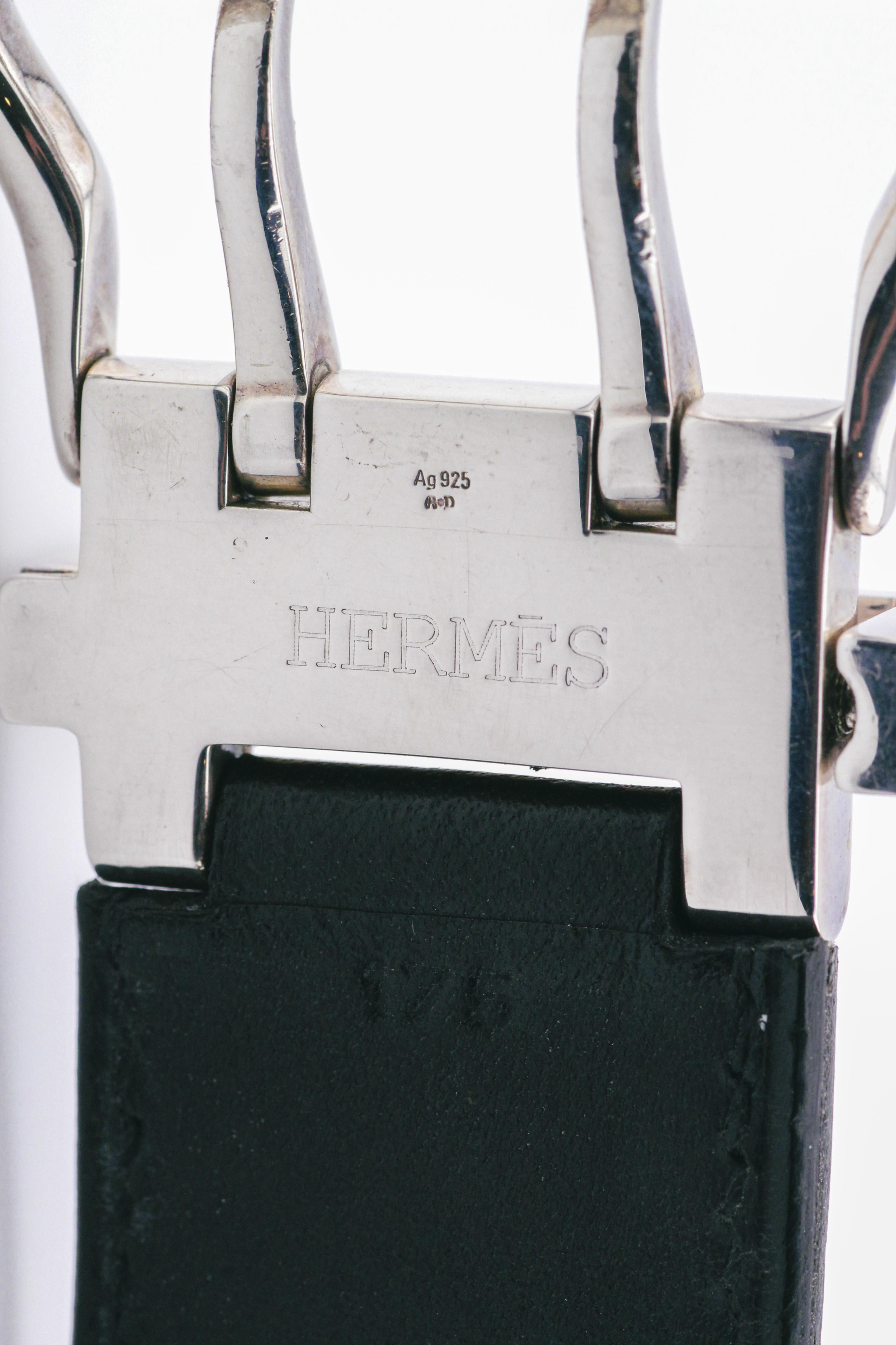 Hermes Black Leather and Sterling Silver Buckle Bracelet For Sale 3