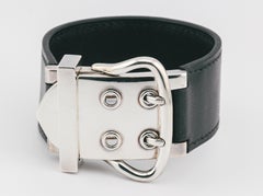 Bracciale con fibbia in pelle nera e argento di Hermes