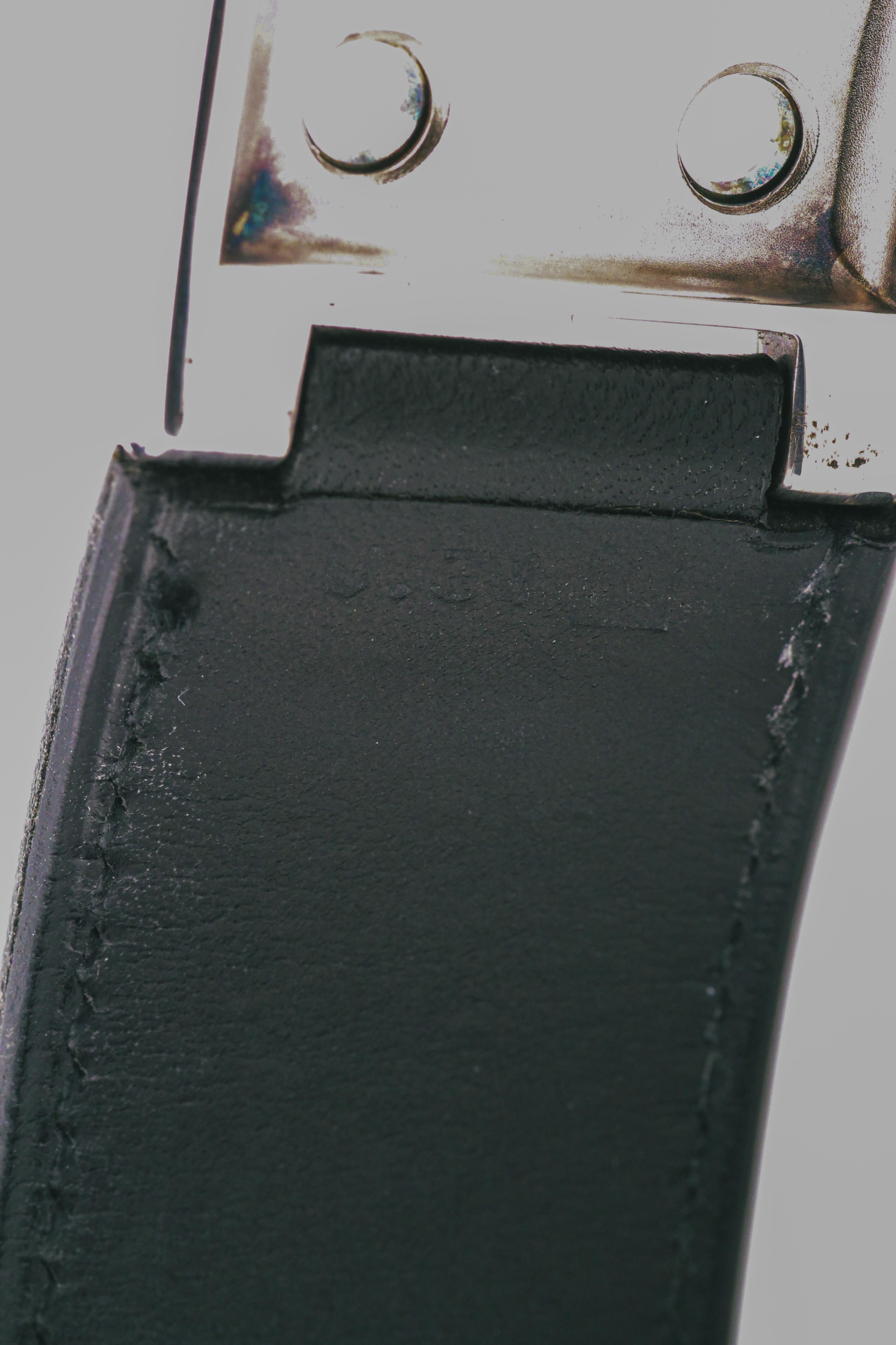 Hermes Black Leather and Sterling Silver Buckle Bracelet In Good Condition For Sale In Bellmore, NY