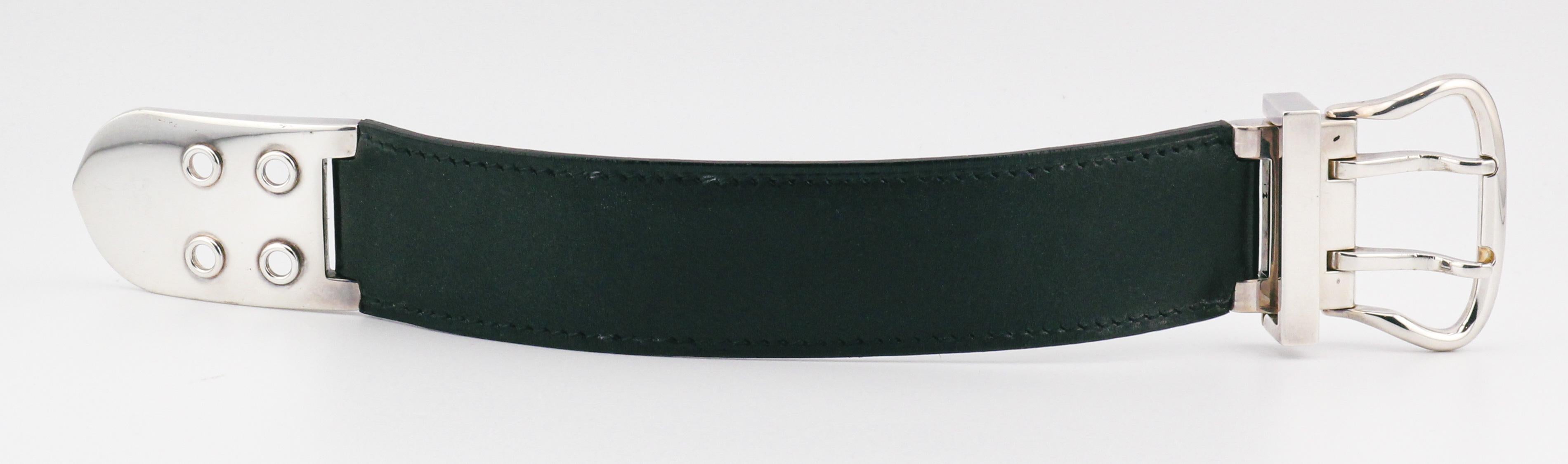 Hermes Armband aus schwarzem Leder und Sterlingsilber mit Schnalle im Angebot 3