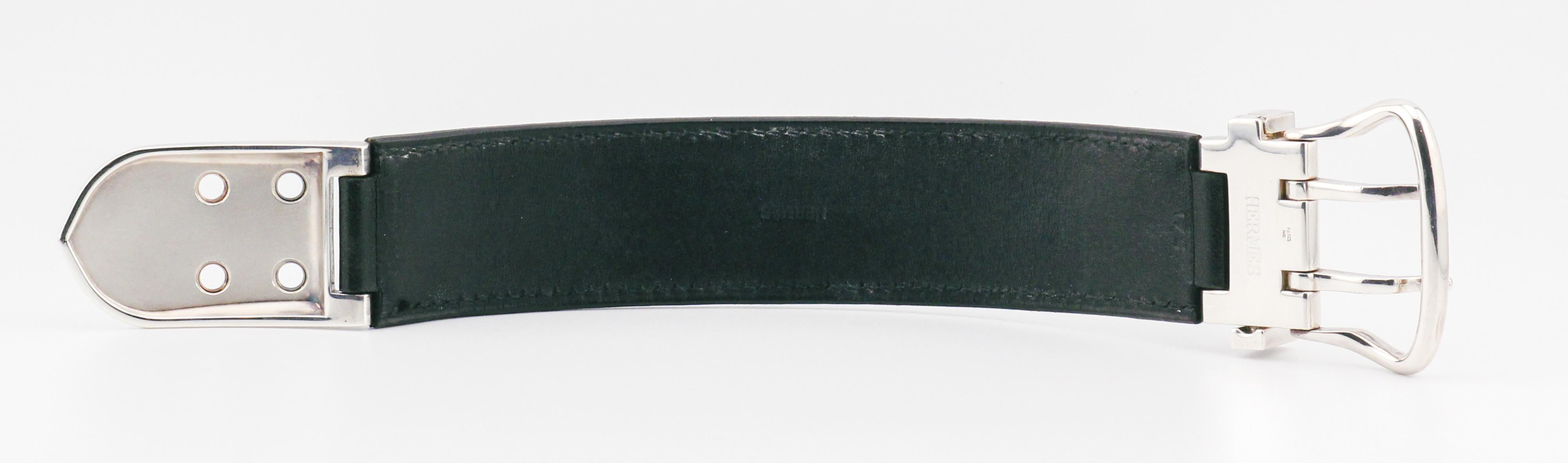 Hermes Black Leather and Sterling Silver Buckle Bracelet For Sale 1