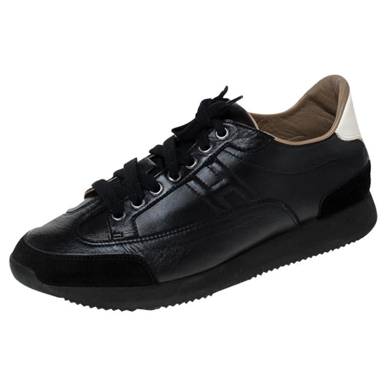 Hermes Black Leather And Suede Trail Sneakers Size 38.5 For Sale at 1stDibs