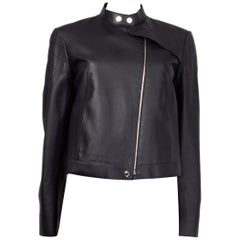 HERMÈS - Veste BIKER en cuir noir matelassée à col et épaules matelassées, 38 S