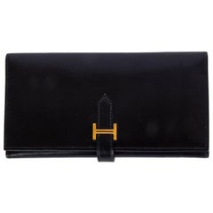 HERMES black leather BEARN Wallet