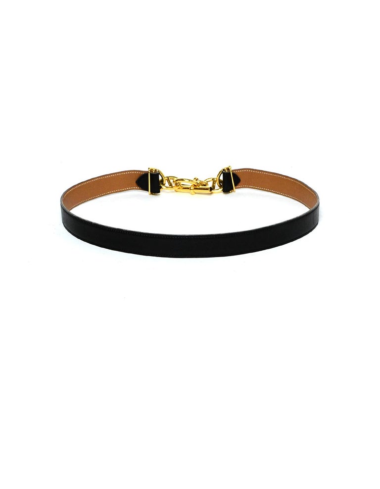 Hermes Black Leather Belt w/ Chain Toggle rt 800 For Sale at 1stDibs