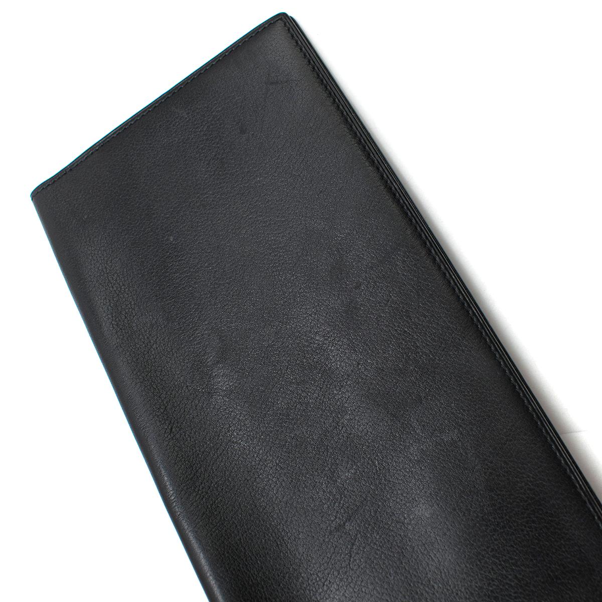Orange Hermes black leather bi-fold travel wallet