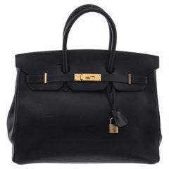 Hermes Black Leather Birkin 35cm Shoulder Bag