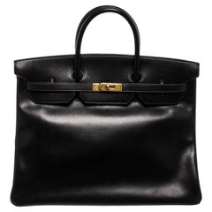 Hermes Black Leather Birkin 40cm Satchel Bag