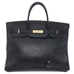 Hermes Black Leather Birkin 40cm Shoulder Bag