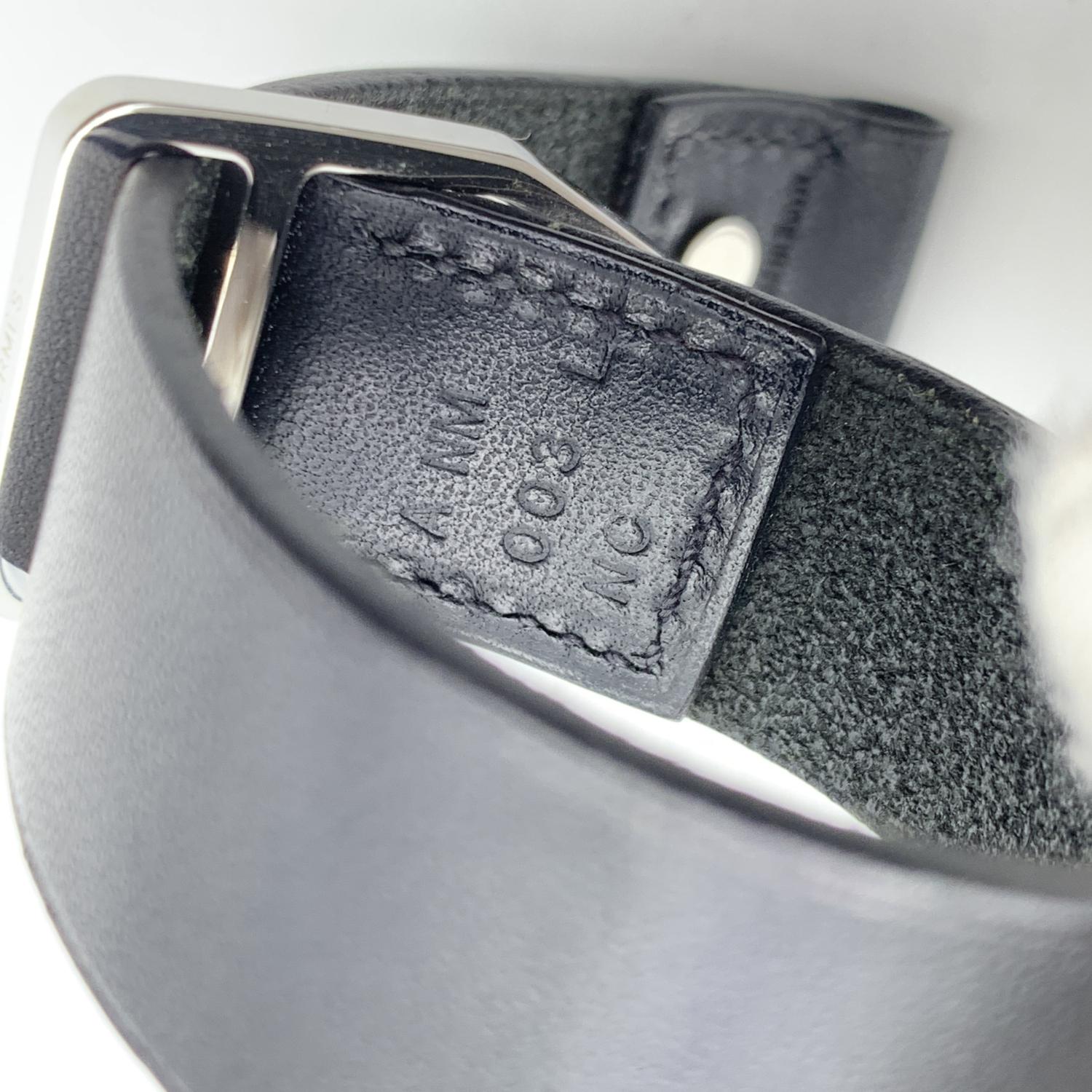 Hermes Black Leather Bracelet Silver Metal Hook Buckle 2