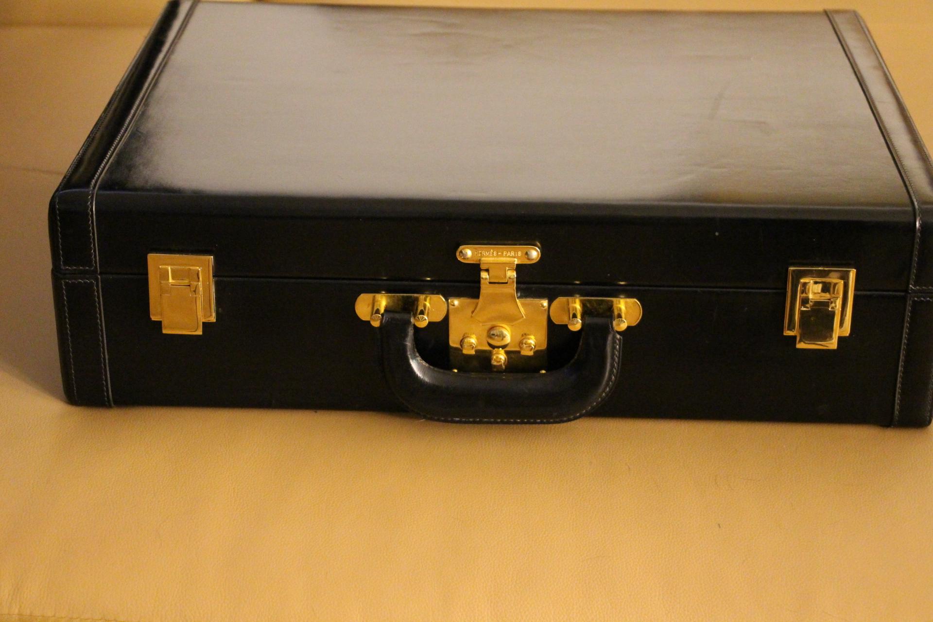 Women's or Men's Hermès Black Leather Briefcase, Hermes Attache, Hermes Bag