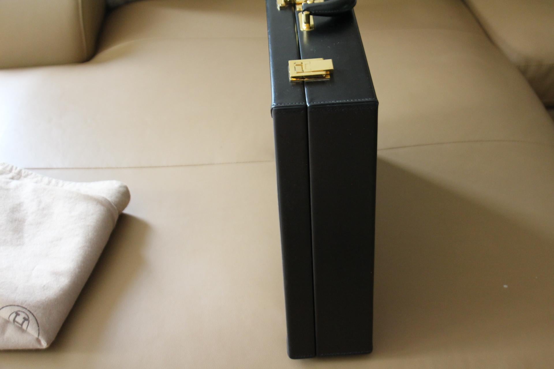Women's or Men's Hermès Black Leather Briefcase, Hermes Attache, Hermes Bag