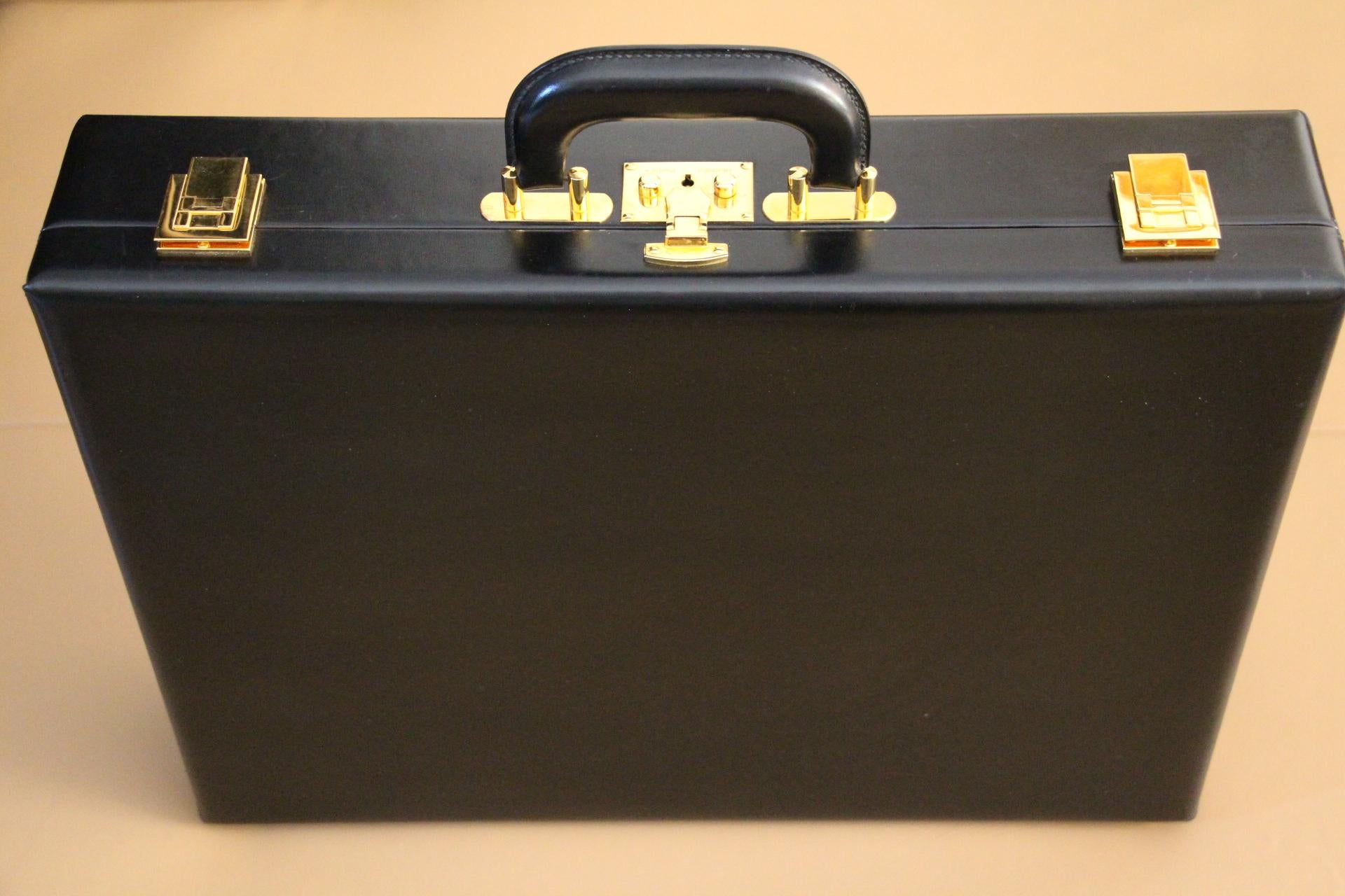Women's or Men's Hermès Black Leather Briefcase, Hermes Attache, Hermes Bag