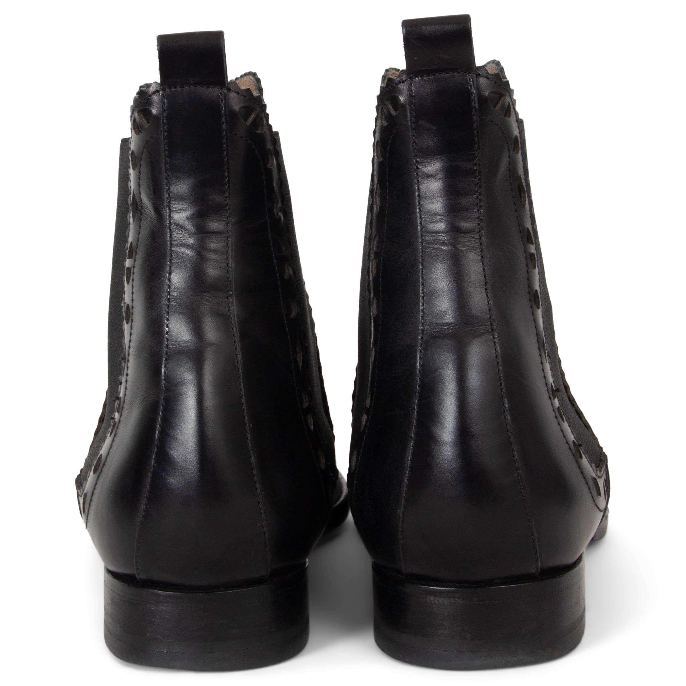 Women's HERMES black leather BRIGHTON BROGUE CHELSEA Boots Shoes 39 For Sale