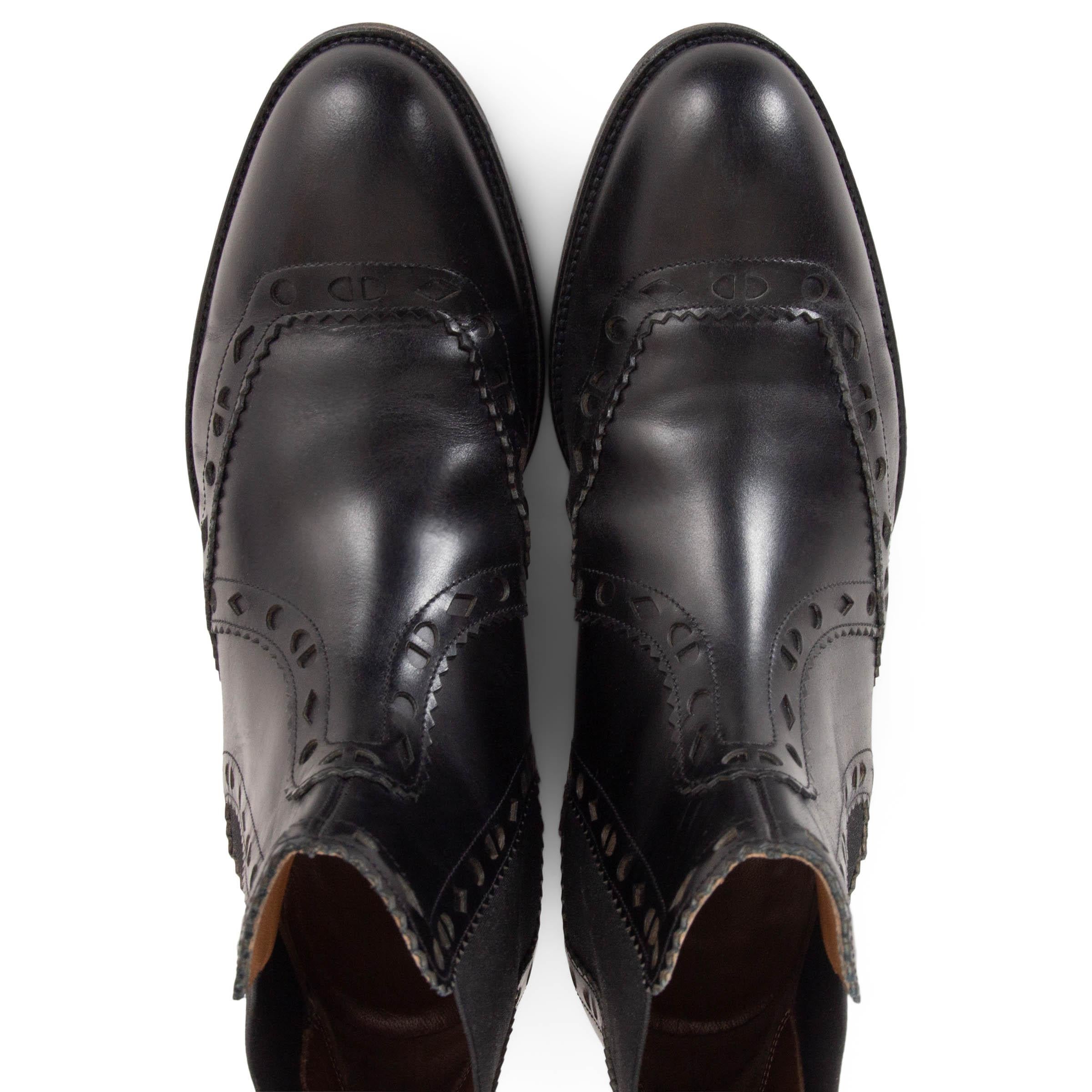 HERMES black leather BRIGHTON BROGUE CHELSEA Boots Shoes 39 For Sale 1