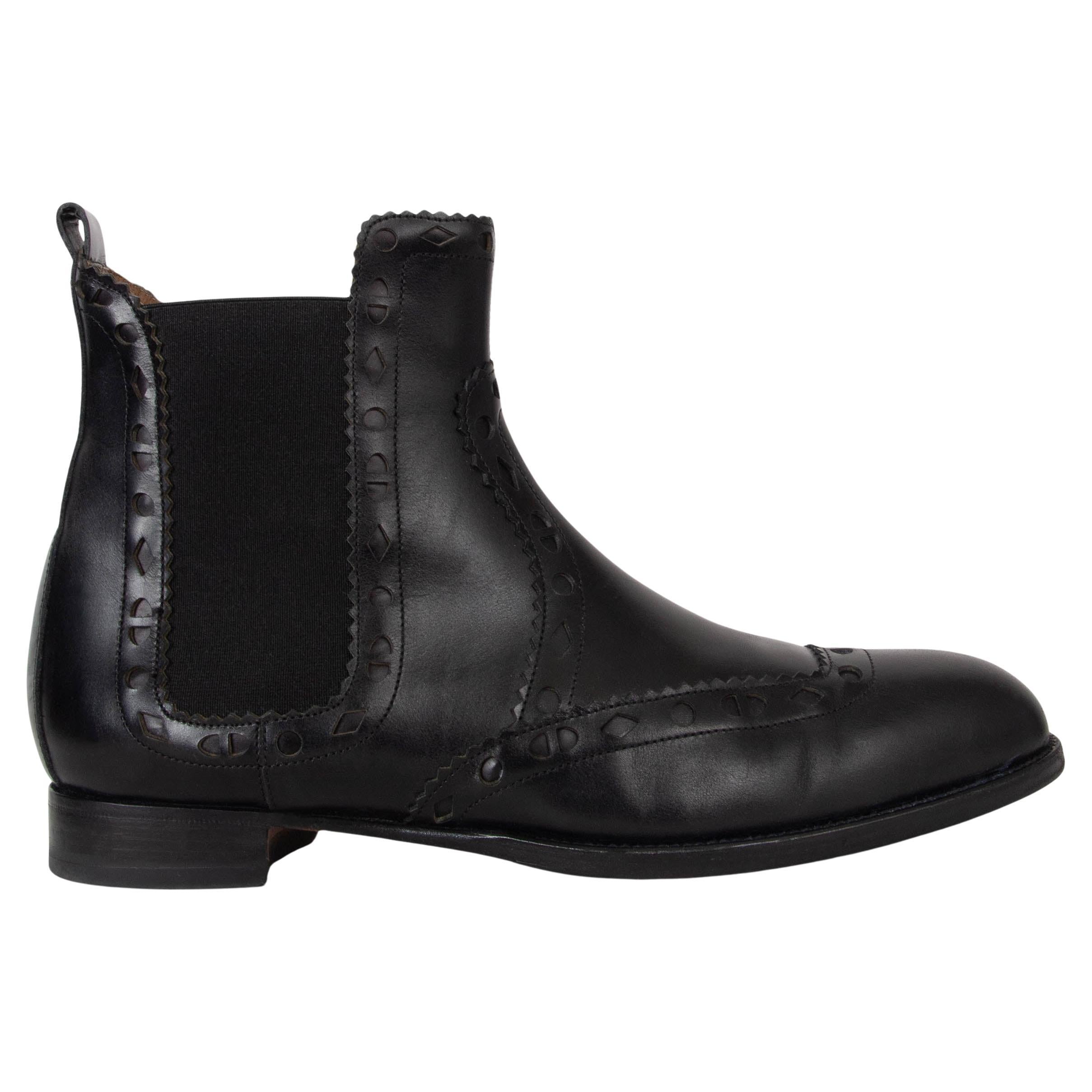 HERMES black leather BRIGHTON BROGUE CHELSEA Boots Shoes 39 For Sale