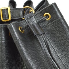 Hermes Black Leather Bucket Drawstring Carryall Shoulder Bag