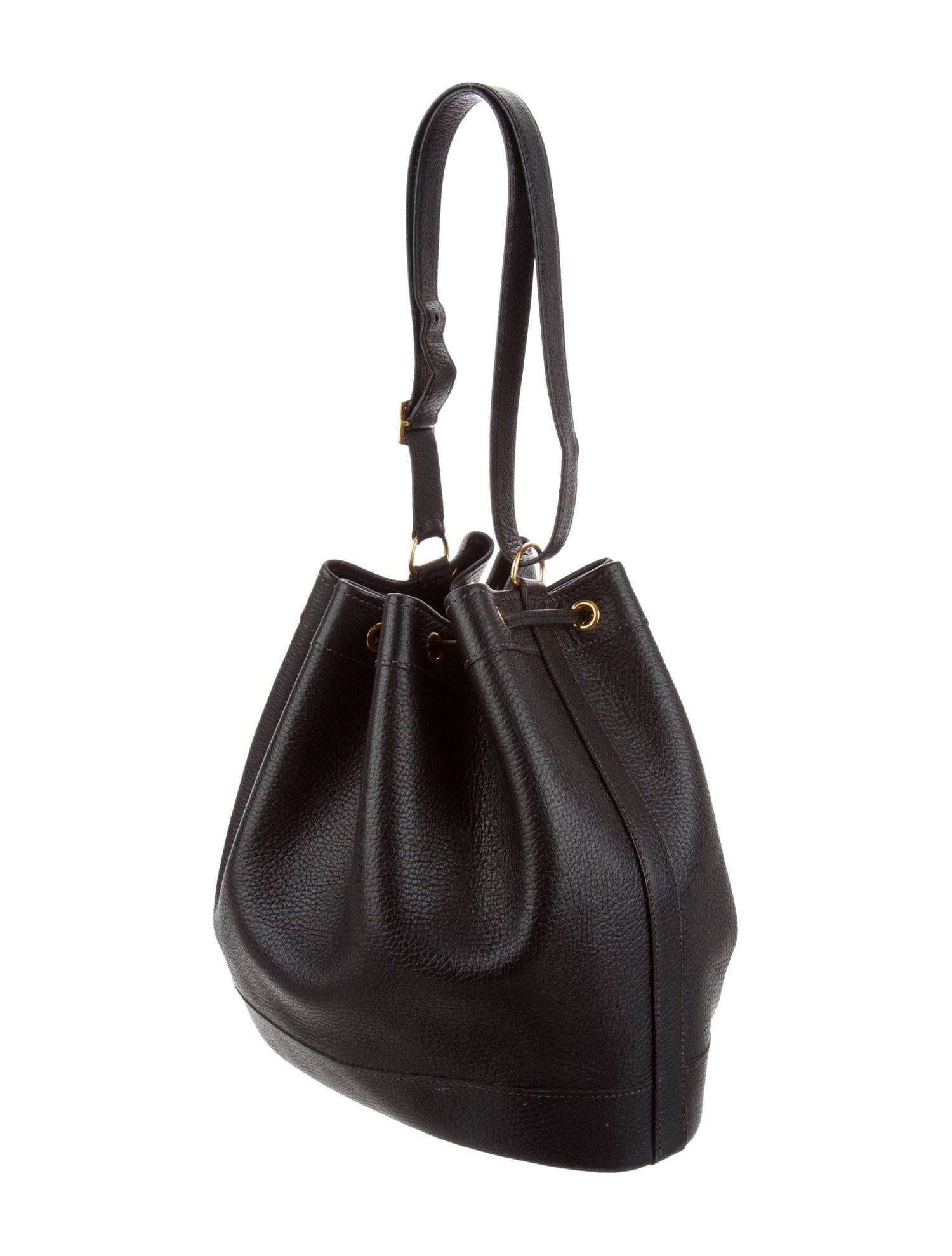 Women's Hermes Black Leather Bucket Drawstring Carryall Shoulder Bag