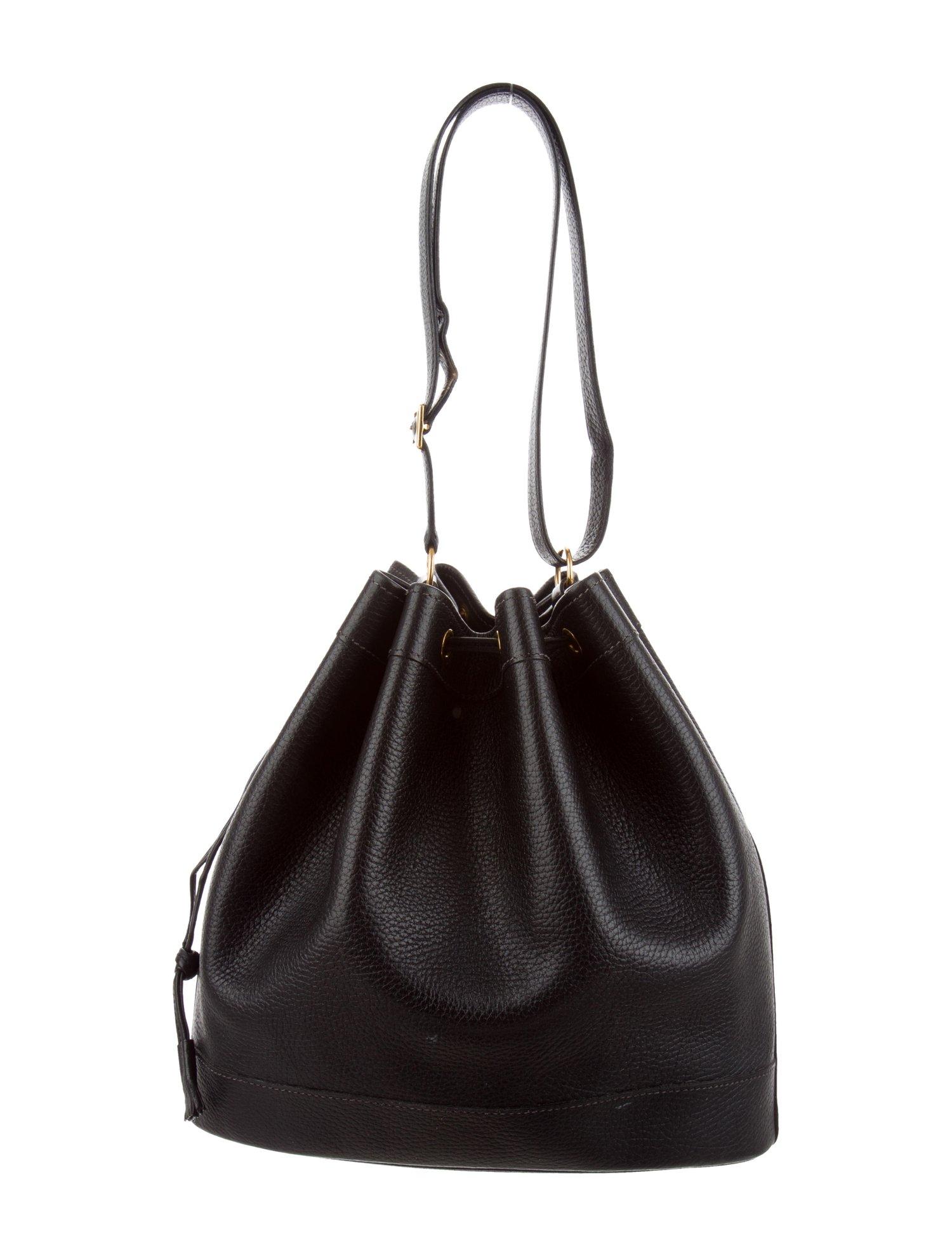 Hermes Black Leather Bucket Drawstring Carryall Shoulder Bag 1