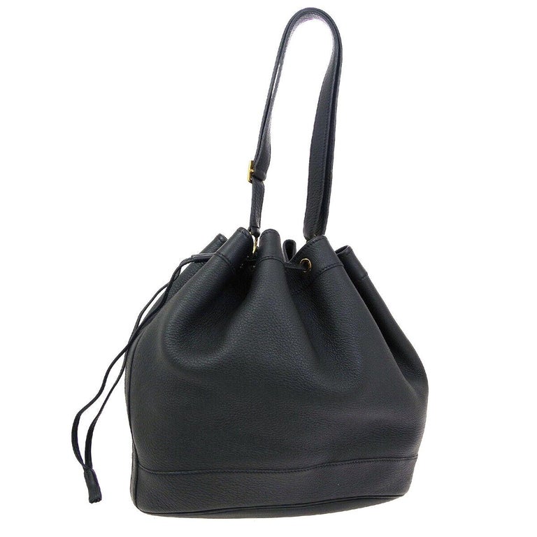 Hermes Black Leather Bucket Gold Drawstring Carryall Shoulder Bag For ...