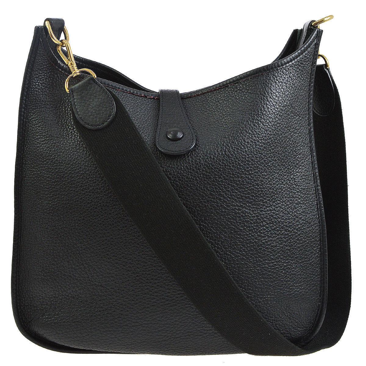 Hermes Black Leather Canvas "H" Logo Men's Women's Crossbody Shoulder