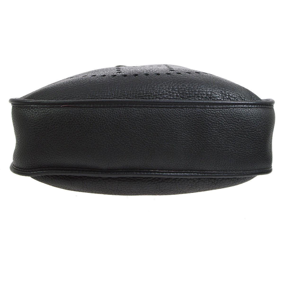 Hermes Black Leather Canvas "H" Logo Men's Women's Crossbody Shoulder