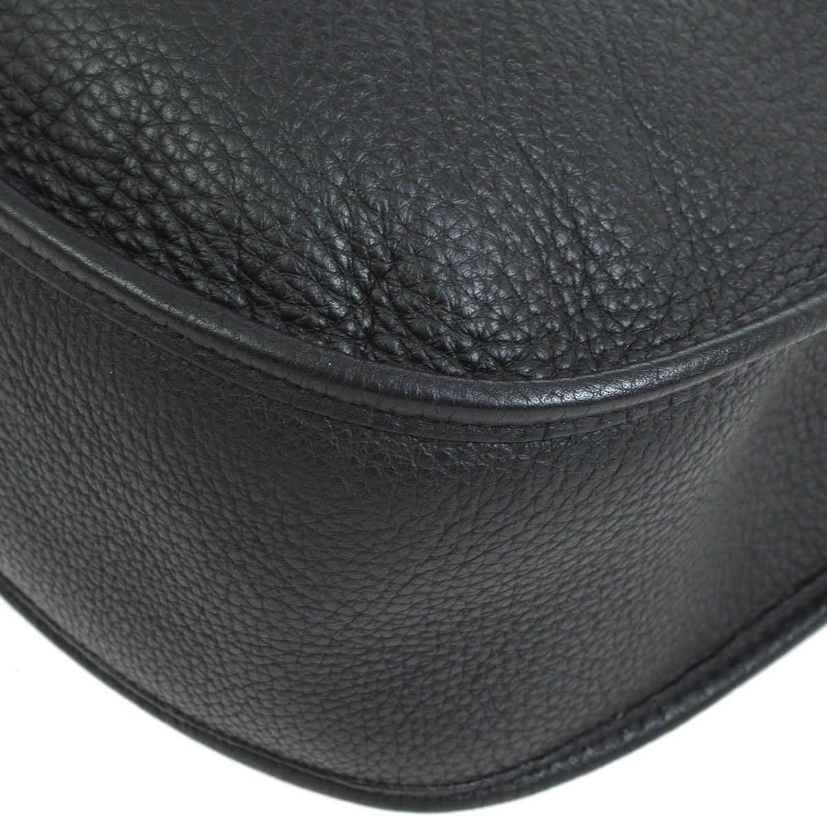 Hermes Black Leather Canvas "H" Logo Men's Women's Crossbody Shoulder