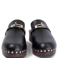 HERMES black leather CARLOTTA Clogs Mules Flats Shoes 38
