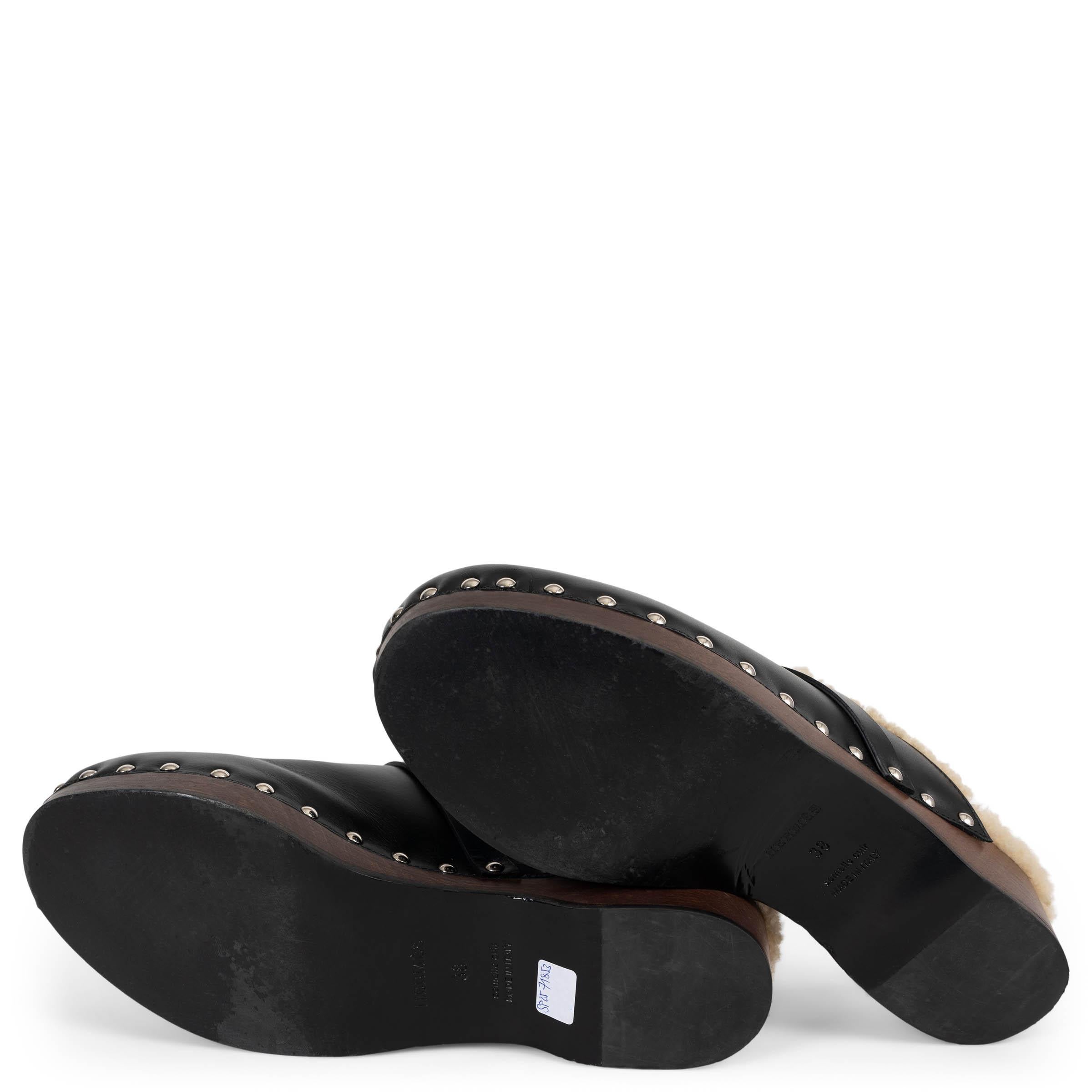 HERMES pelle nera CARLOTTA SHEARLING Scarpe basse 38 in vendita 3