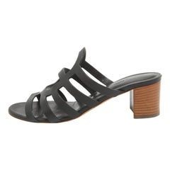 Hermes Black Leather Celena Slide Sandals Size 40