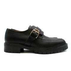 Hermes Black Leather Chunky Platform Loafers - Size EU 43