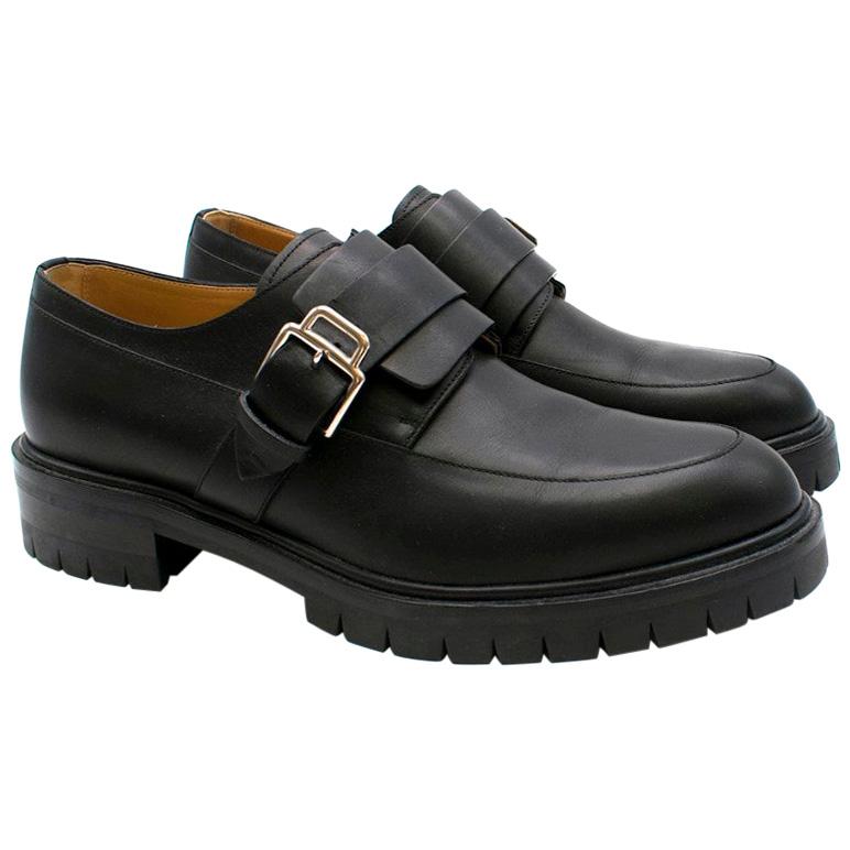 Hermes Black Leather Chunky Platform Loafers - Size EU 43