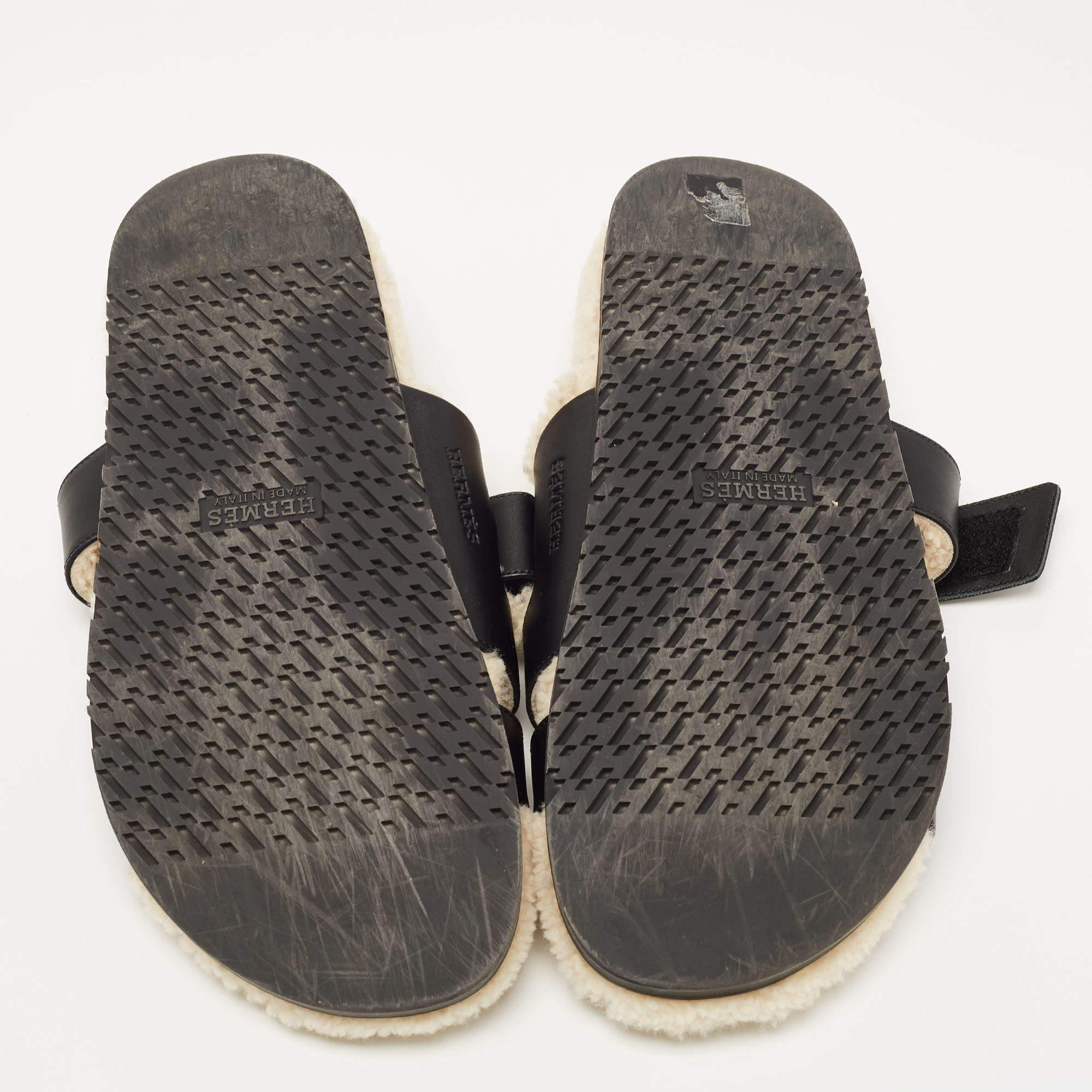 Hermes Black Leather Chypre Sandals  3