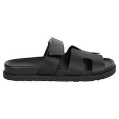 HERMES black leather CHYPRE Slide Sandals Shoes 37.5