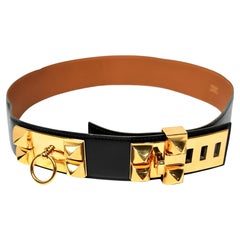 Hermès Black Leather Collier de Chien 50 Belt