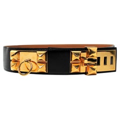 Hermès Black Leather Collier de Chien 50 Belt