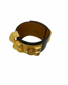 Hermès Black Leather Collier de chien Bracelet