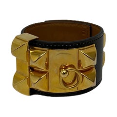 Hermès Black Leather Collier de chien Bracelet